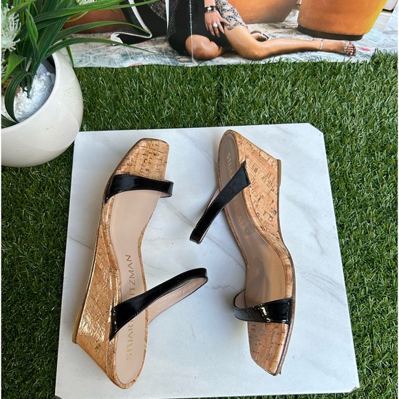 STUART WEITZMAN Aleena Square Toe Wedge Slide SANDAL SIZE 6 Black Patent - Picture 5 of 16